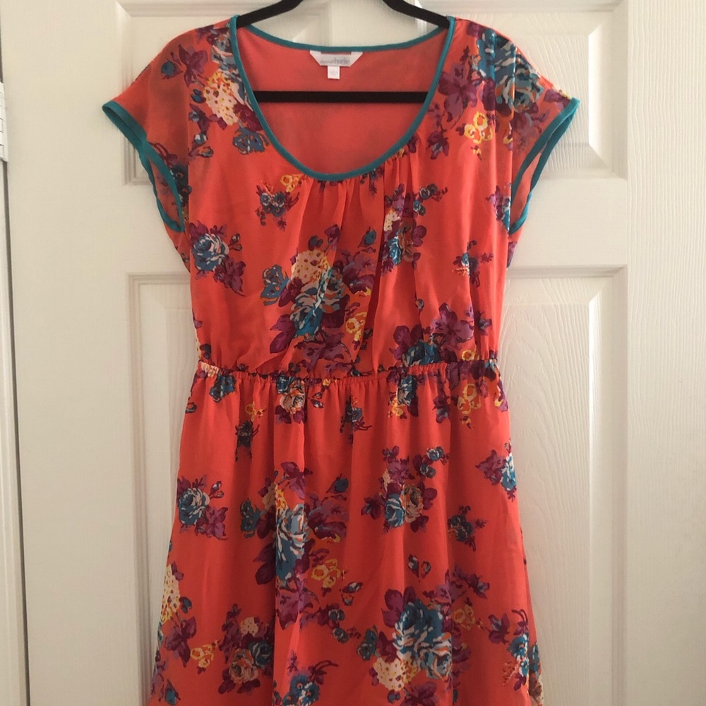 Turquoise and Coral Floral Dress